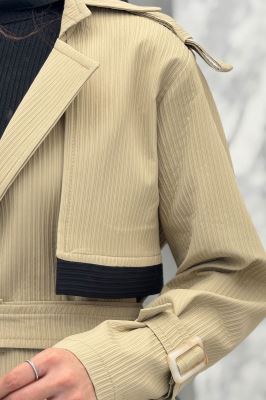 ترنچ کت سانتانا میله ای تیکه مشکی