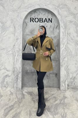 ترنچ کت سانتانا میله ای تیکه مشکی