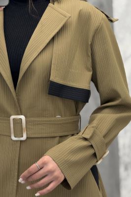 ترنچ کت سانتانا میله ای تیکه مشکی