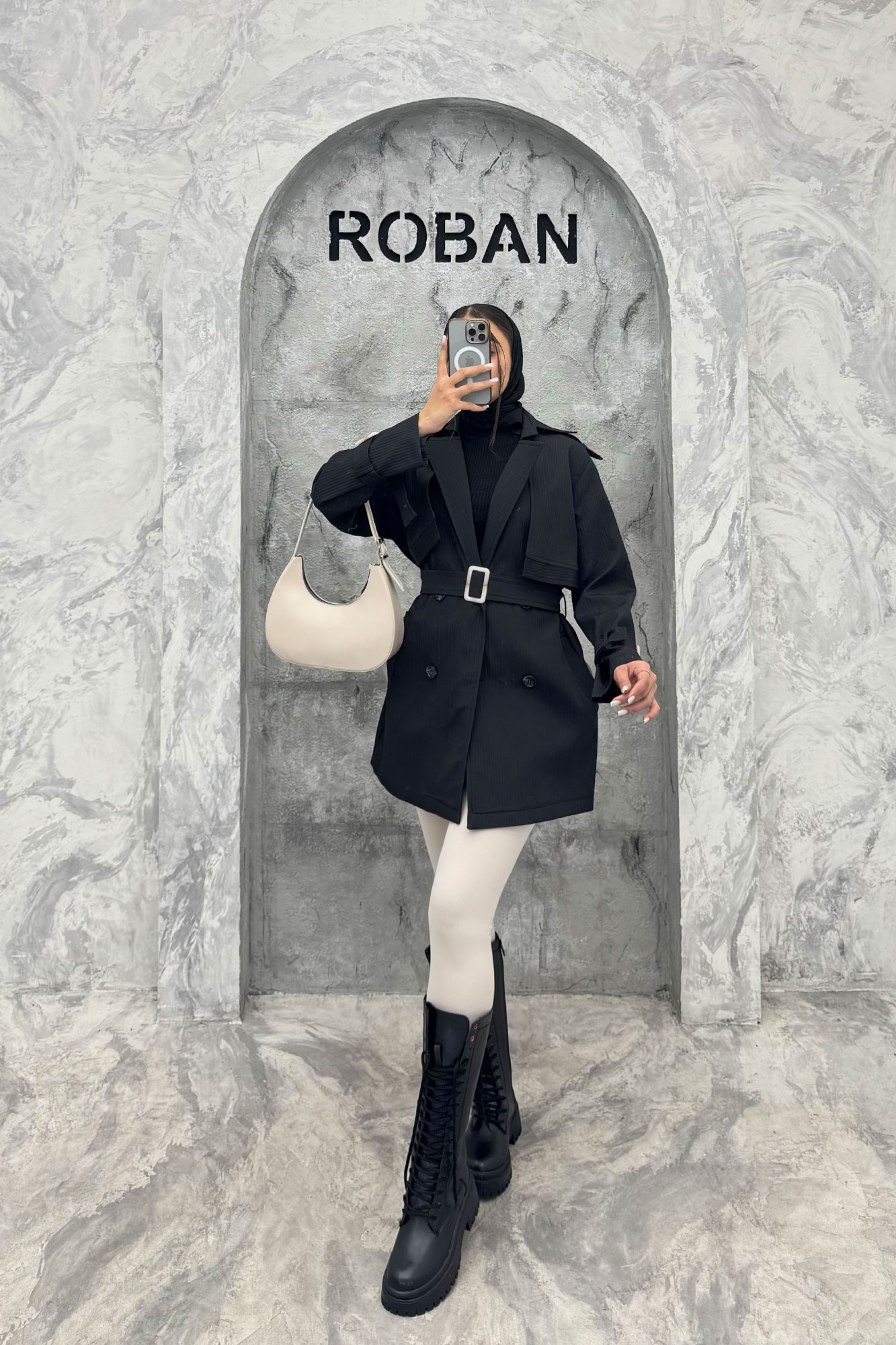 ترنچ کت سانتانا میله ای تیکه مشکی