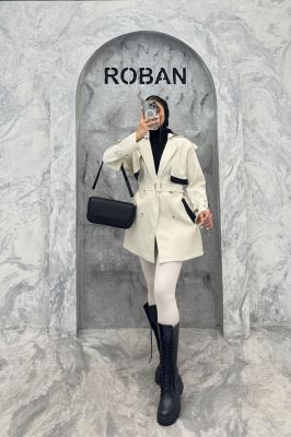 ترنچ کت سانتانا میله ای تیکه مشکی