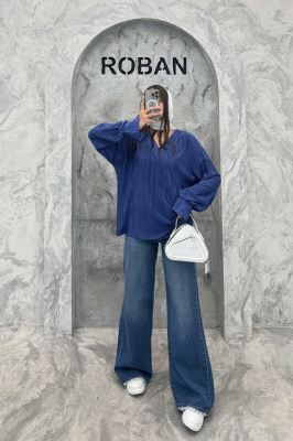 بلوز آستین بلند ساتن پیلیسه یقه هفت