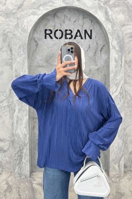 بلوز آستین بلند ساتن پیلیسه یقه هفت