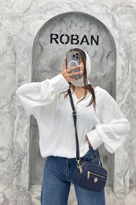 بلوز آستین بلند ساتن پیلیسه یقه هفت