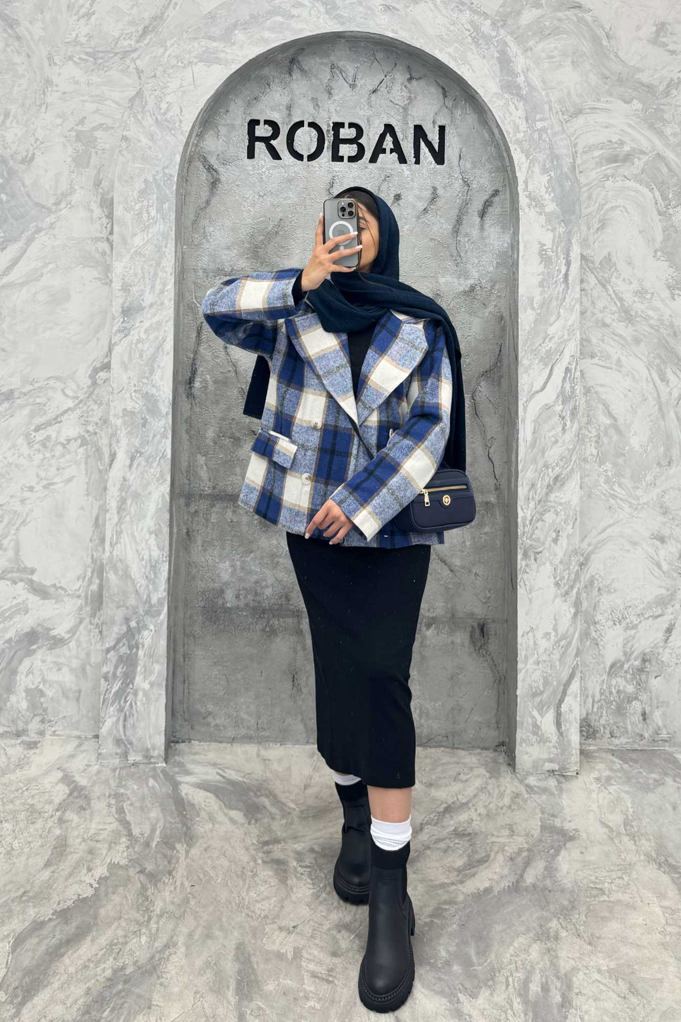 کت آستردار چهارخانه چهار دکمه کابریا