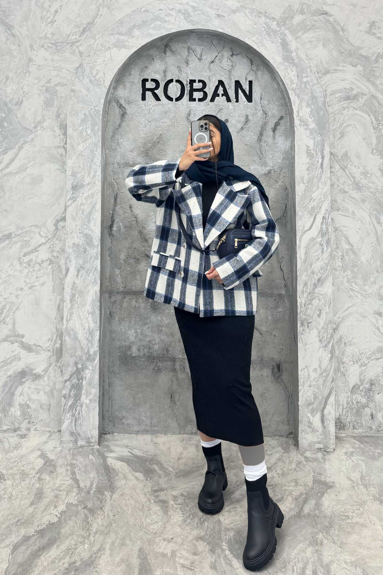 کت آستردار چهارخانه چهار دکمه کابریا