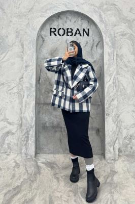 کت آستردار چهارخانه چهار دکمه کابریا