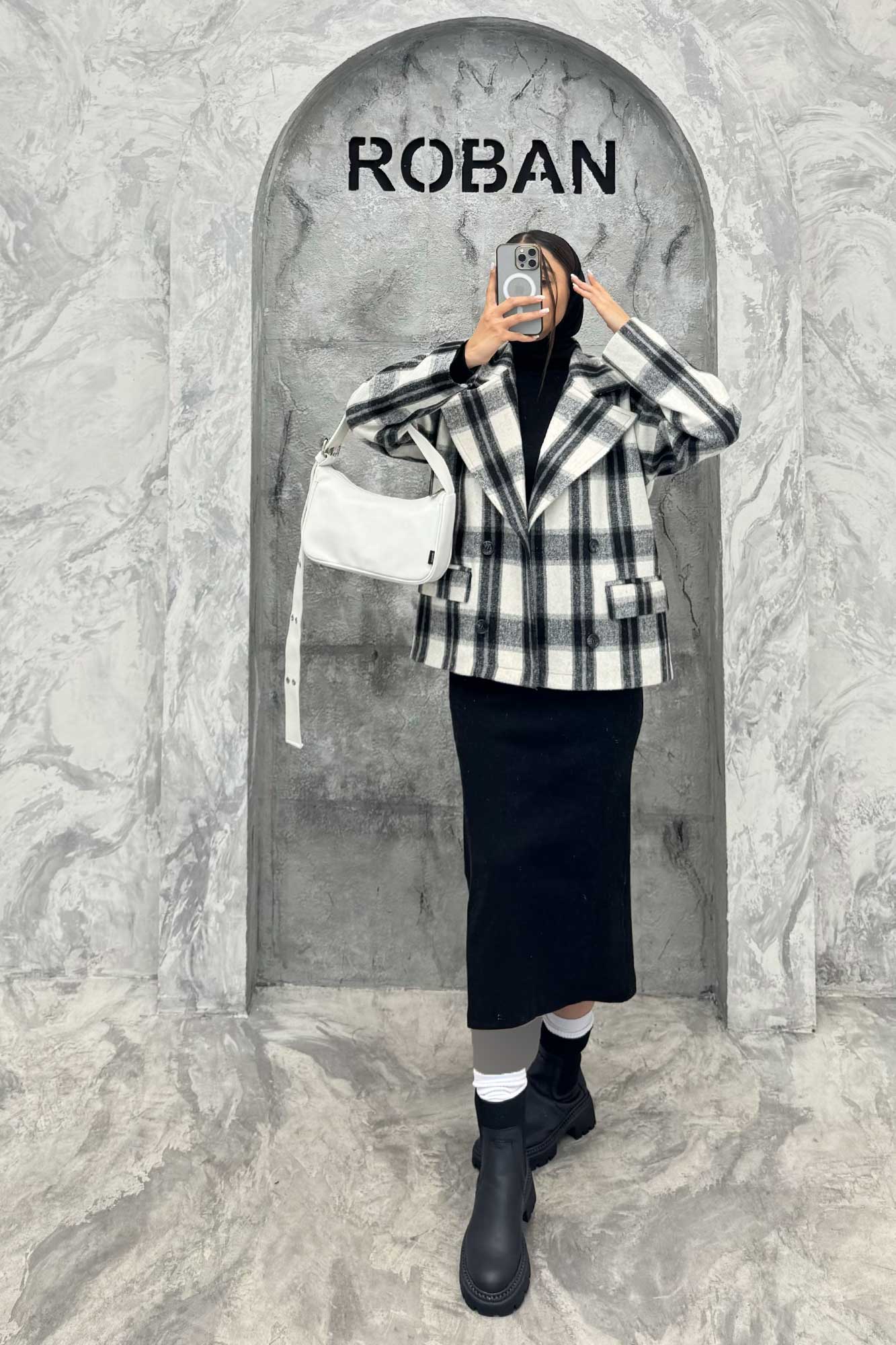 کت آستردار چهارخانه چهار دکمه کابریا