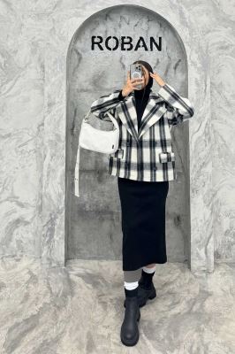 کت آستردار چهارخانه چهار دکمه کابریا