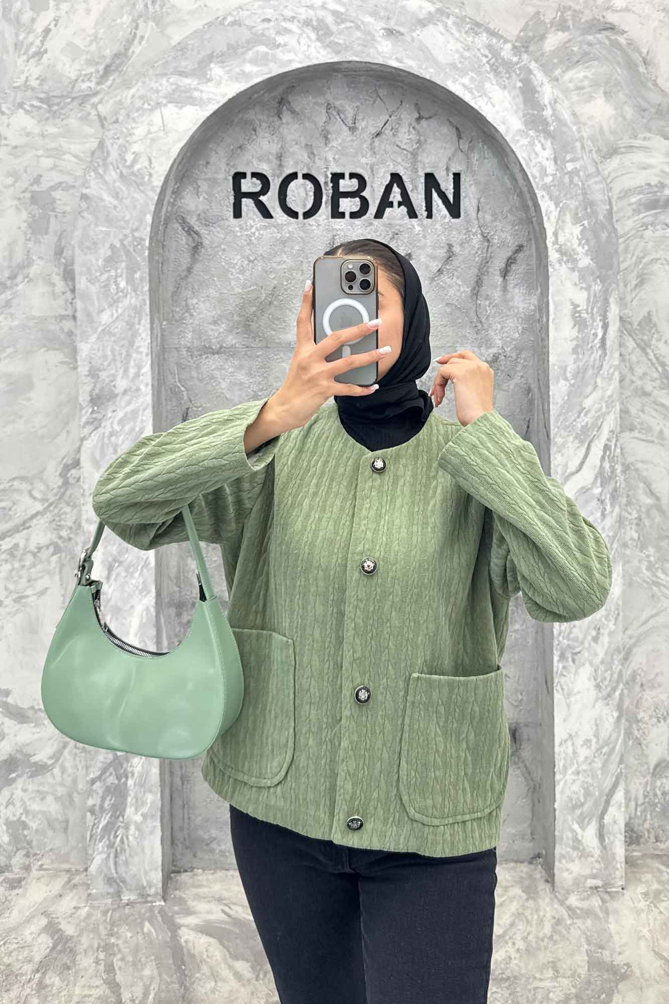 کت یقه گرد آسنردار مراکشی گپ دو جیب