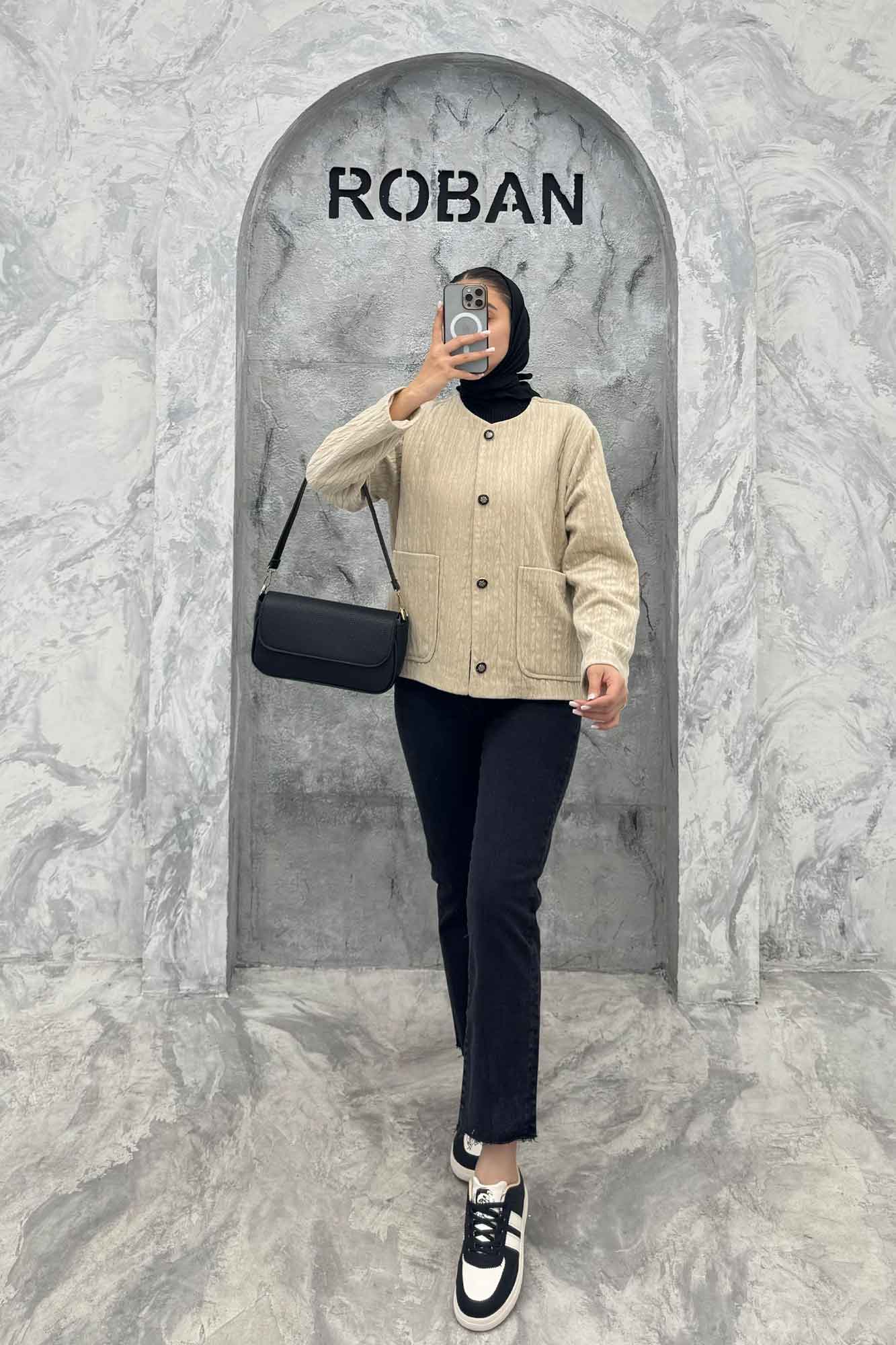 کت یقه گرد آسنردار مراکشی گپ دو جیب