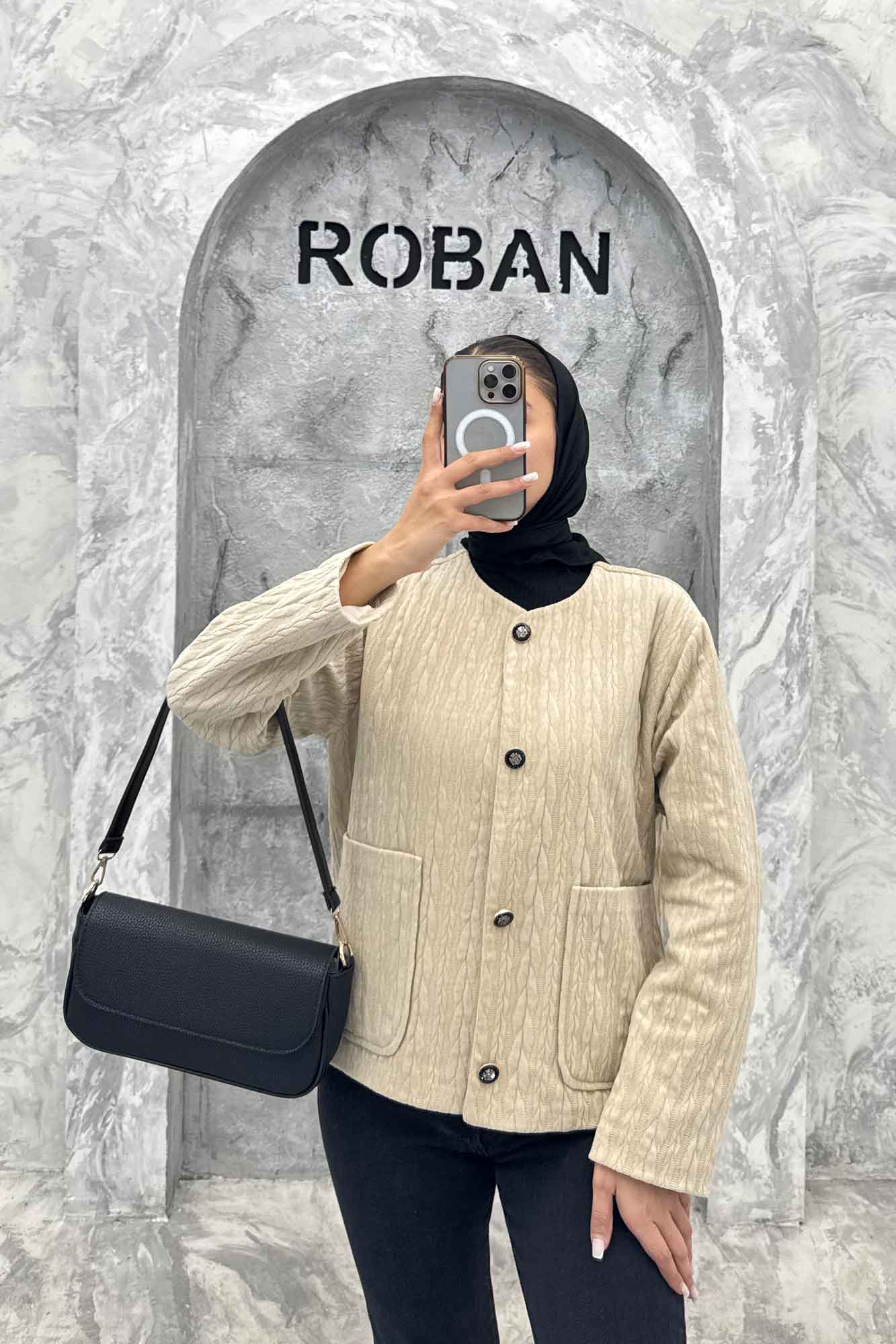 کت یقه گرد آسنردار مراکشی گپ دو جیب