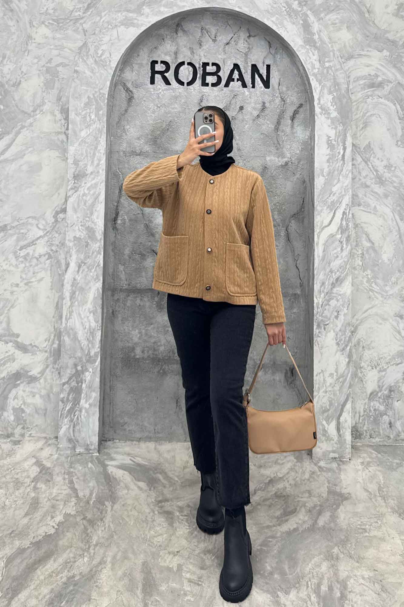 کت یقه گرد آسنردار مراکشی گپ دو جیب