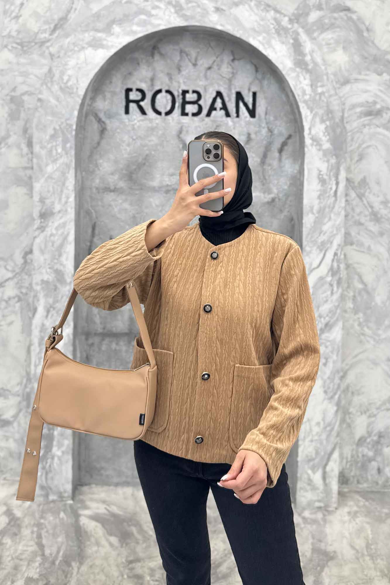 کت یقه گرد آسنردار مراکشی گپ دو جیب