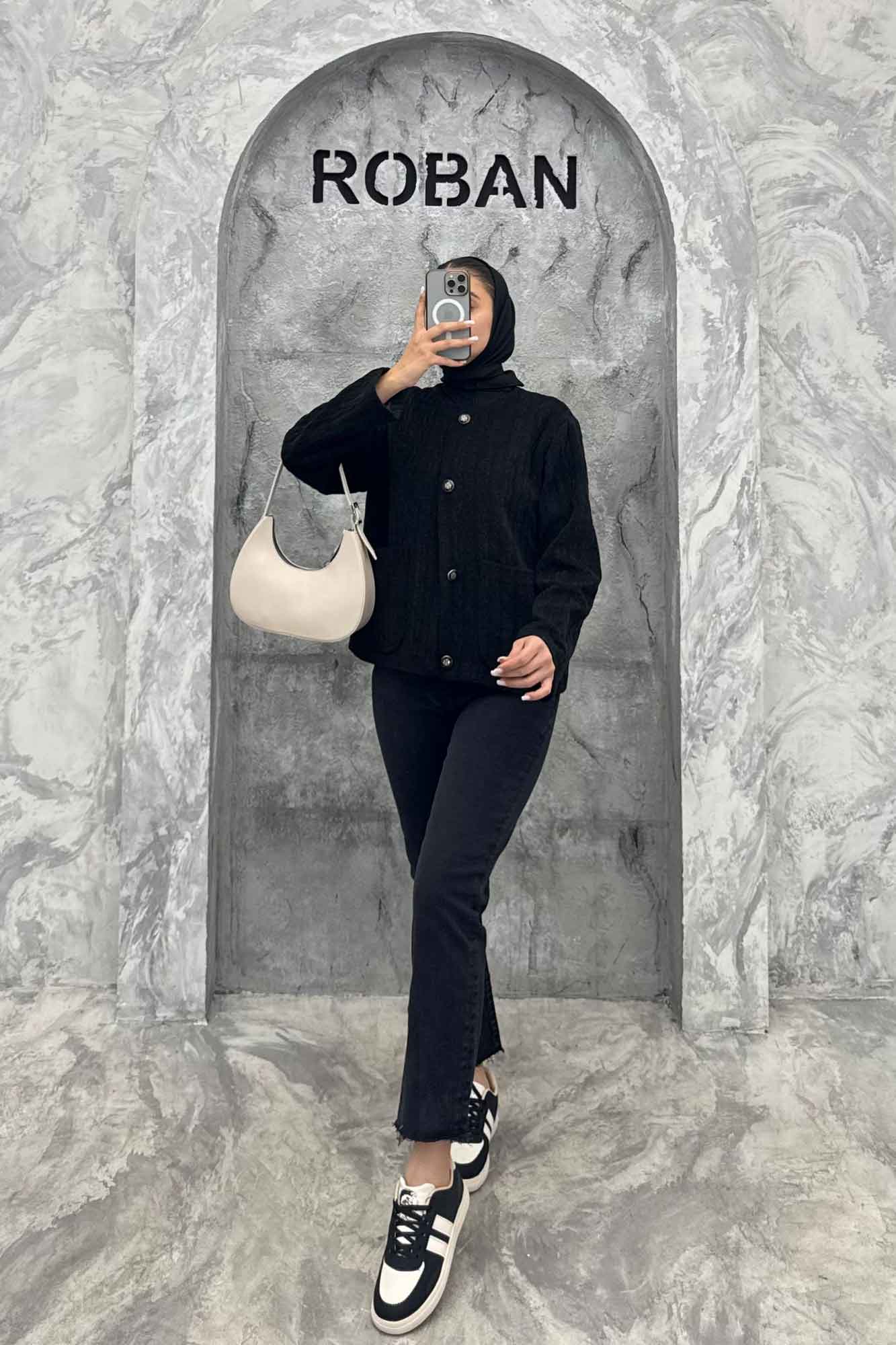 کت یقه گرد آسنردار مراکشی گپ دو جیب