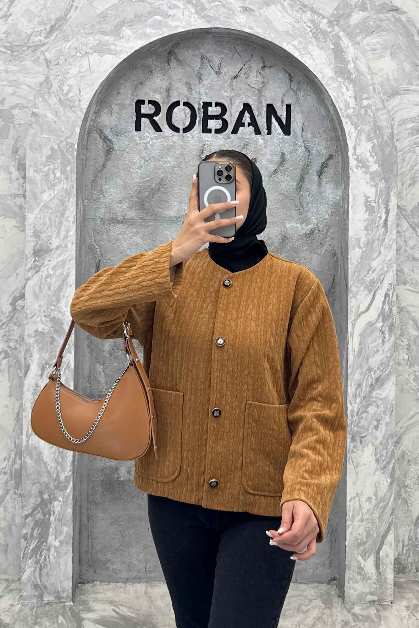 کت یقه گرد آسنردار مراکشی گپ دو جیب