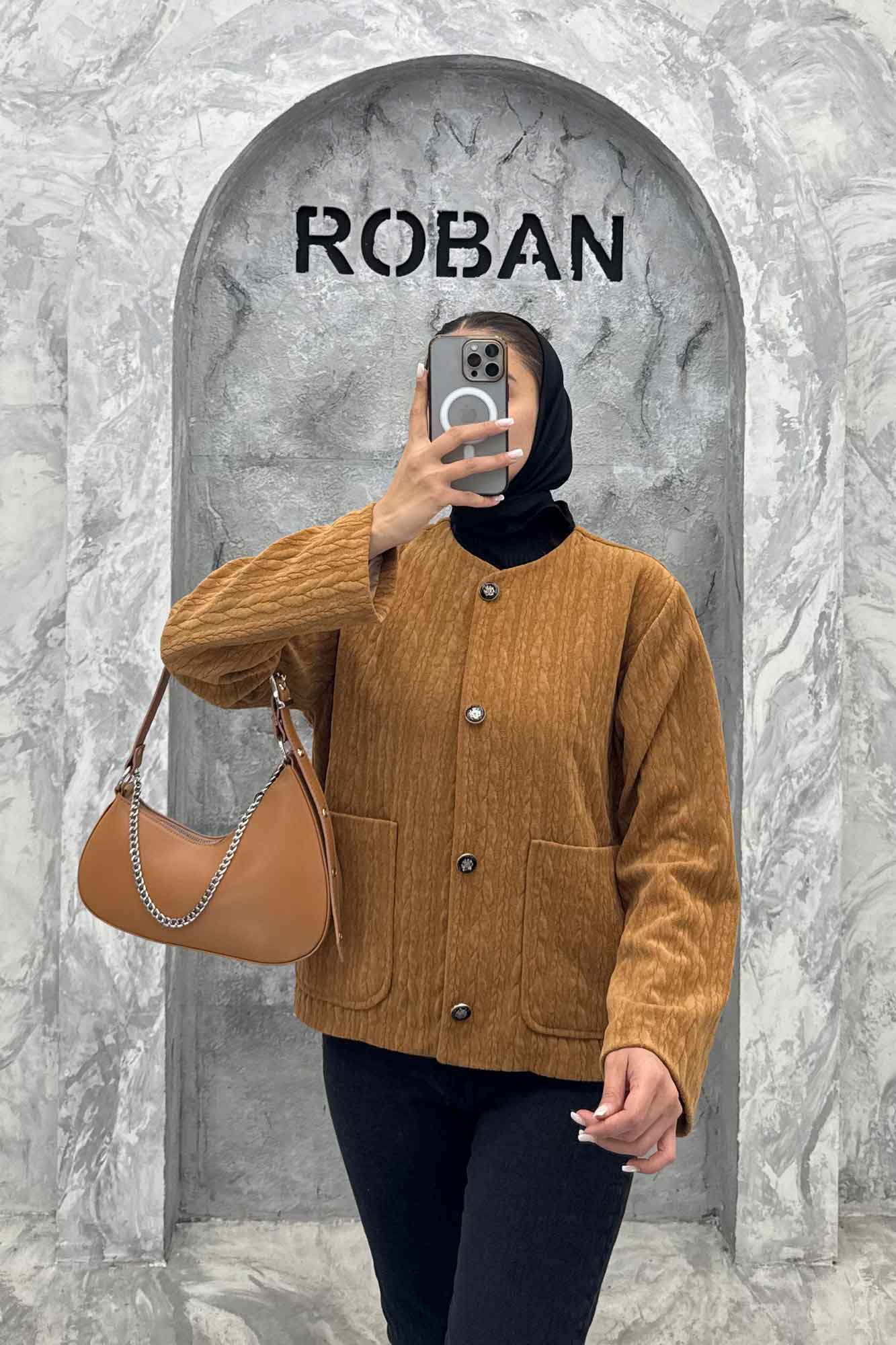 کت یقه گرد آسنردار مراکشی گپ دو جیب