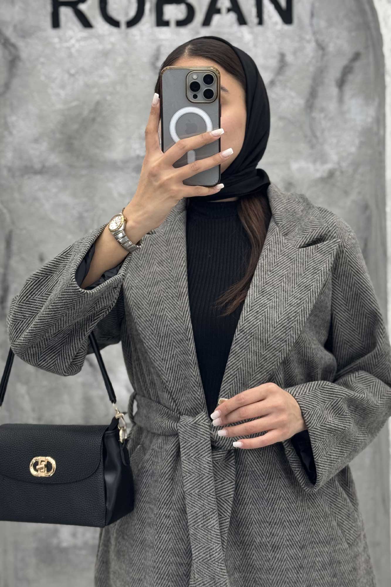 پالتو بلند فوتر جناقی یقه انگلیسی آستردار