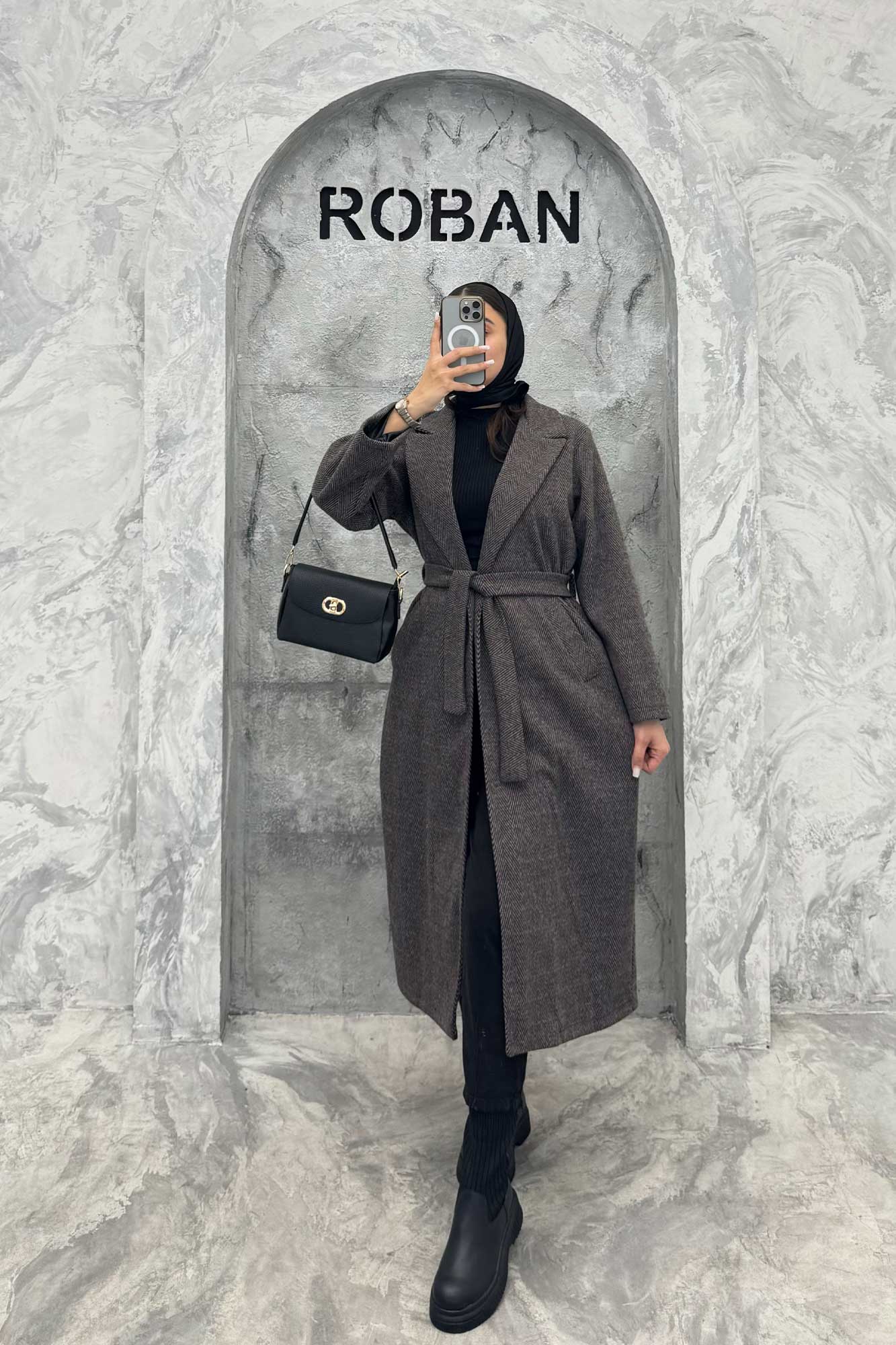 پالتو بلند فوتر جناقی یقه انگلیسی آستردار