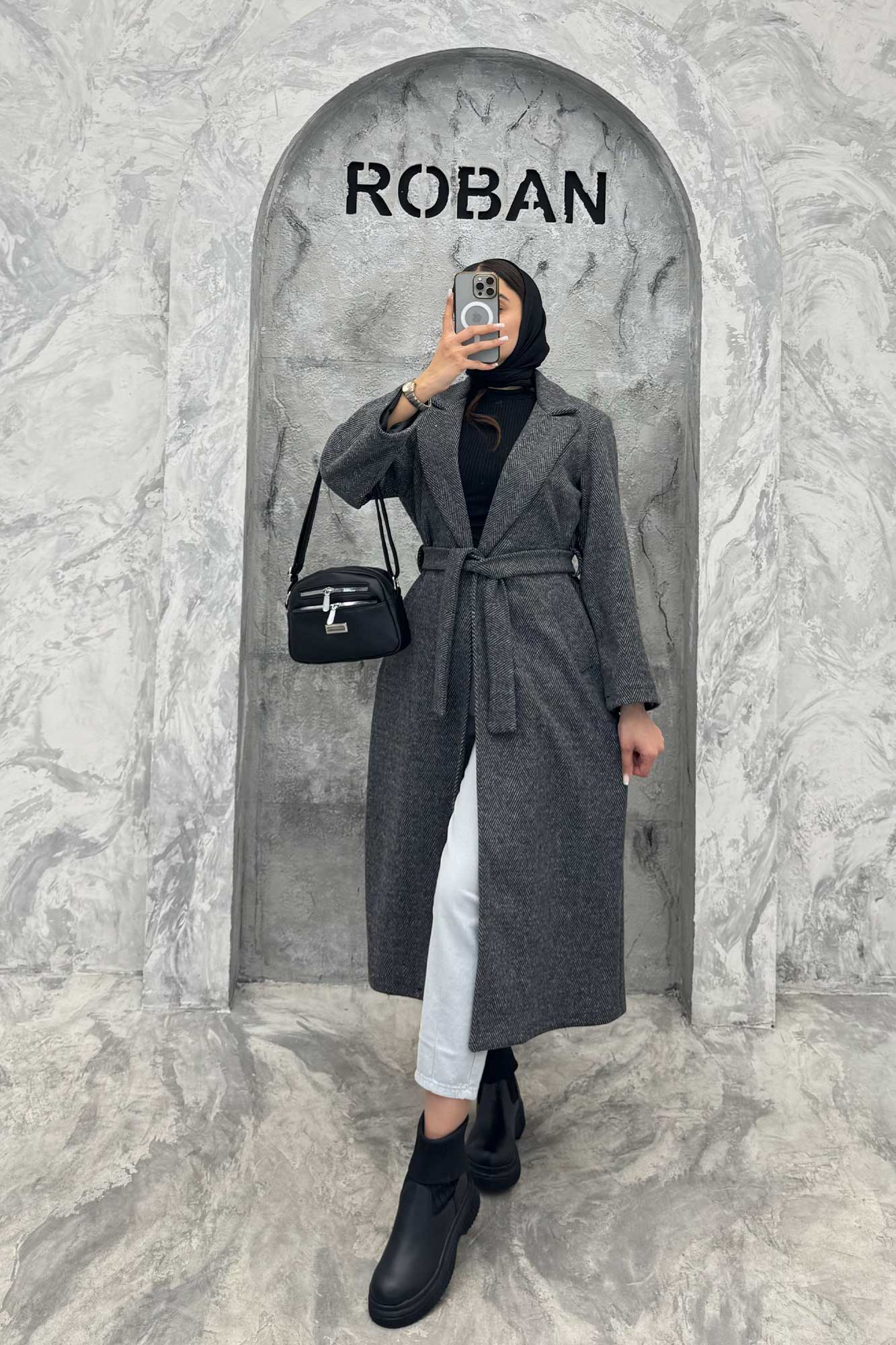 پالتو بلند فوتر جناقی یقه انگلیسی آستردار