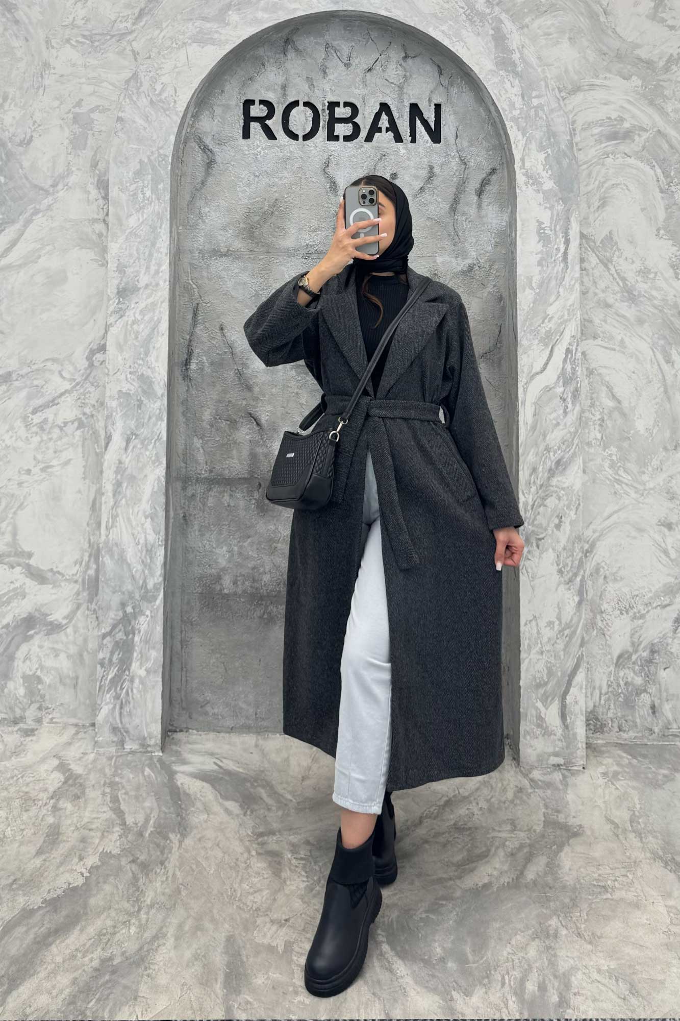 پالتو بلند فوتر جناقی یقه انگلیسی آستردار