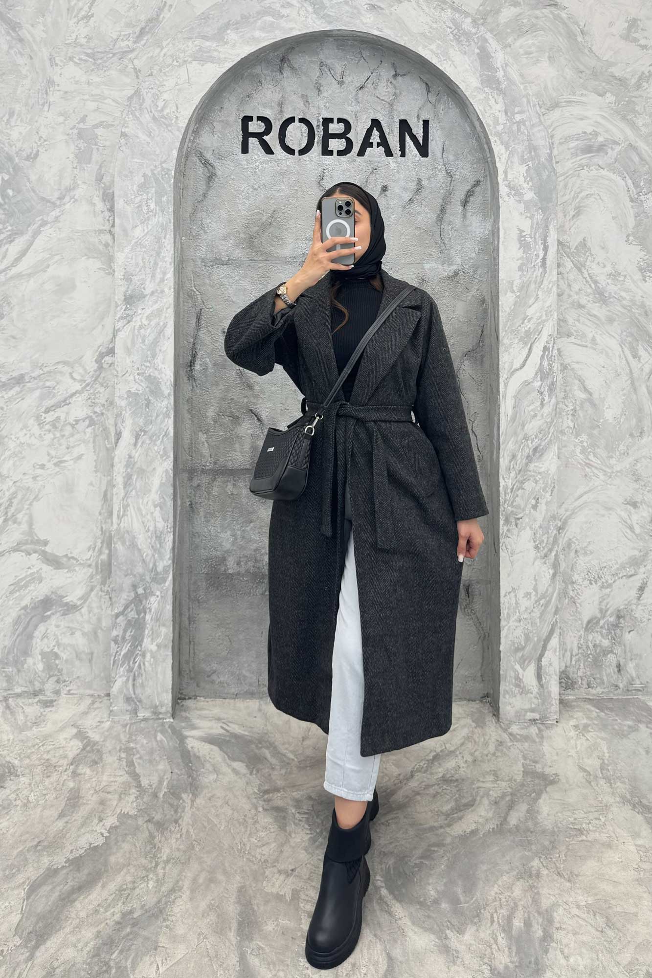 پالتو بلند فوتر جناقی یقه انگلیسی آستردار