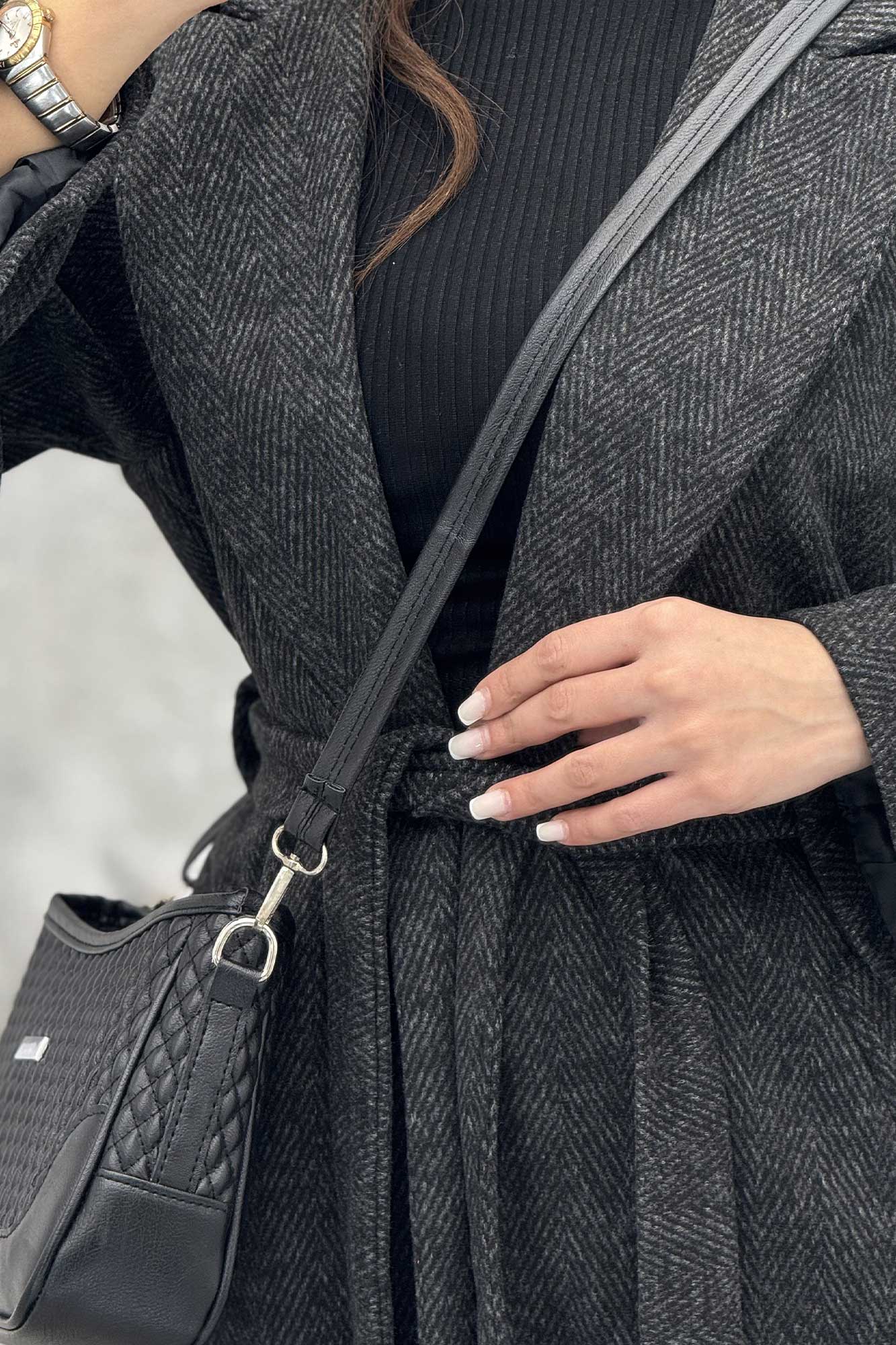 پالتو بلند فوتر جناقی یقه انگلیسی آستردار