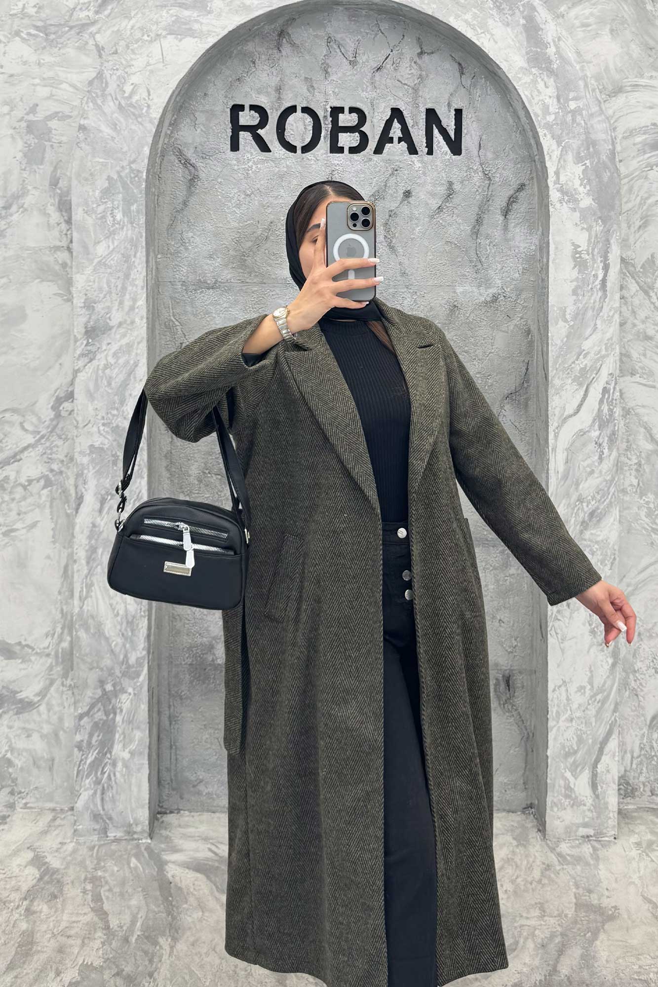 پالتو بلند فوتر جناقی یقه انگلیسی آستردار