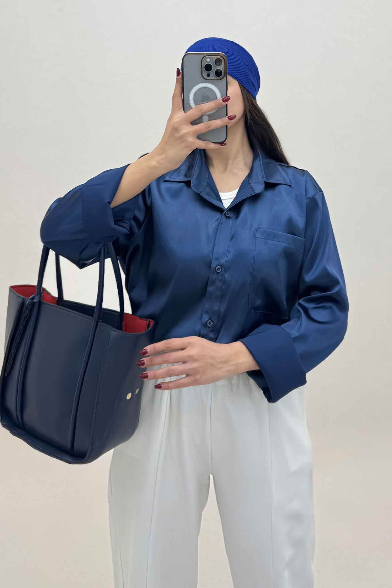 شومیز ساتن تک جیب