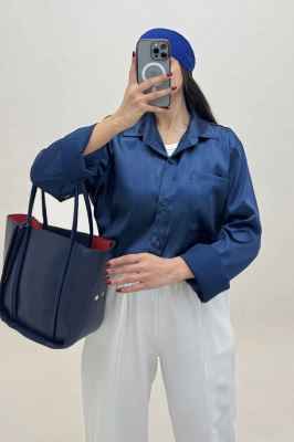 شومیز ساتن تک جیب