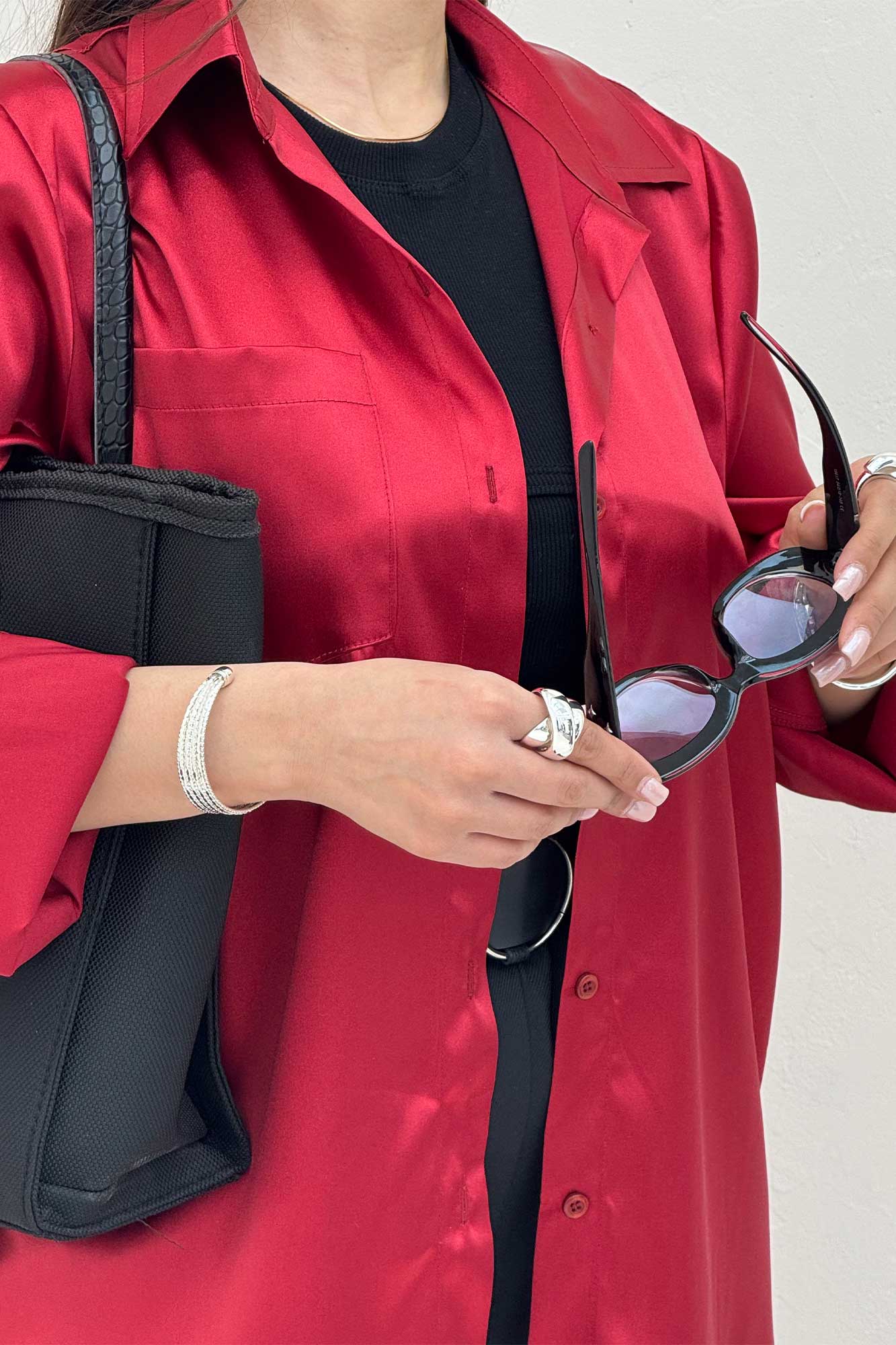 شومیز ساتن تک جیب