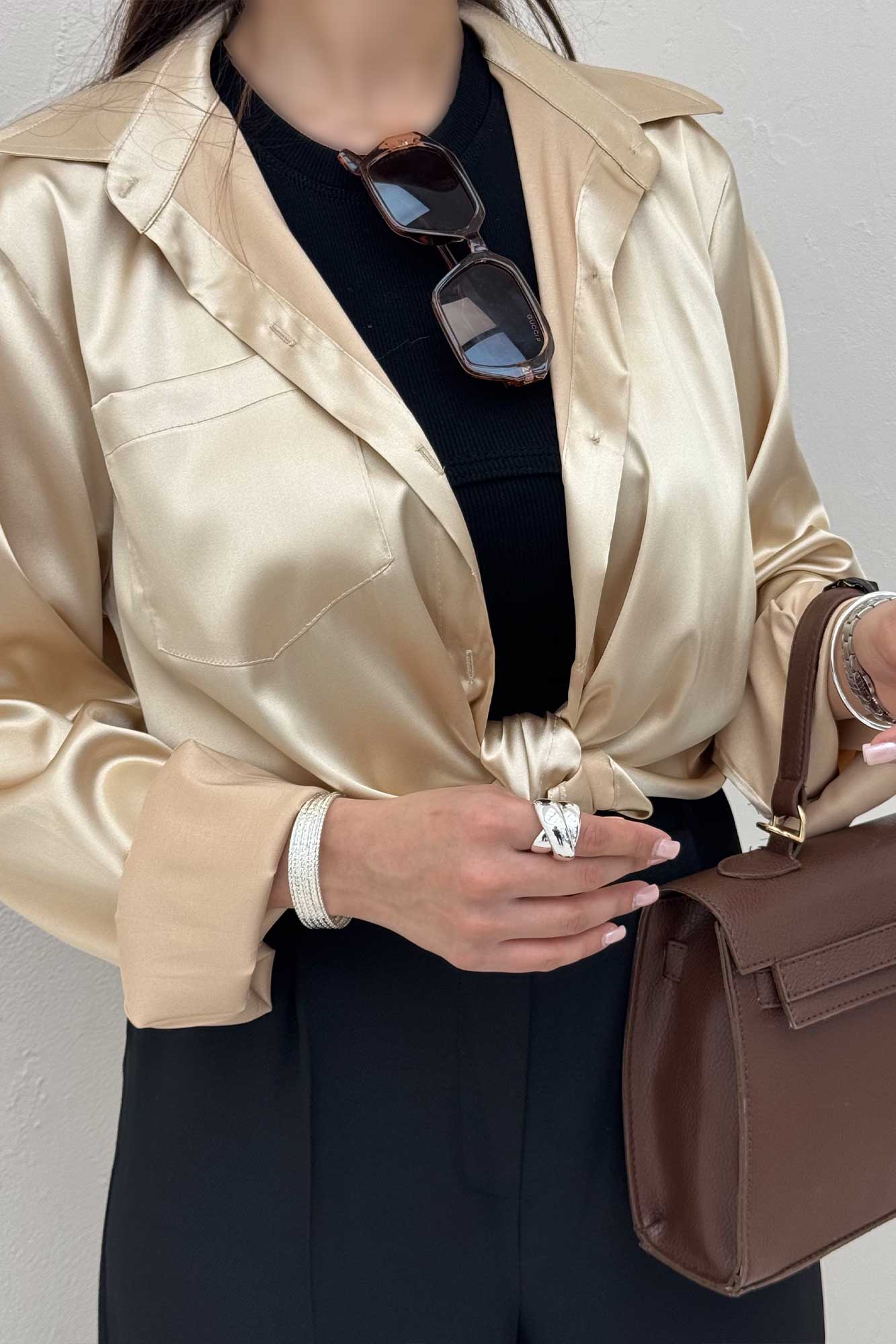 شومیز ساتن تک جیب