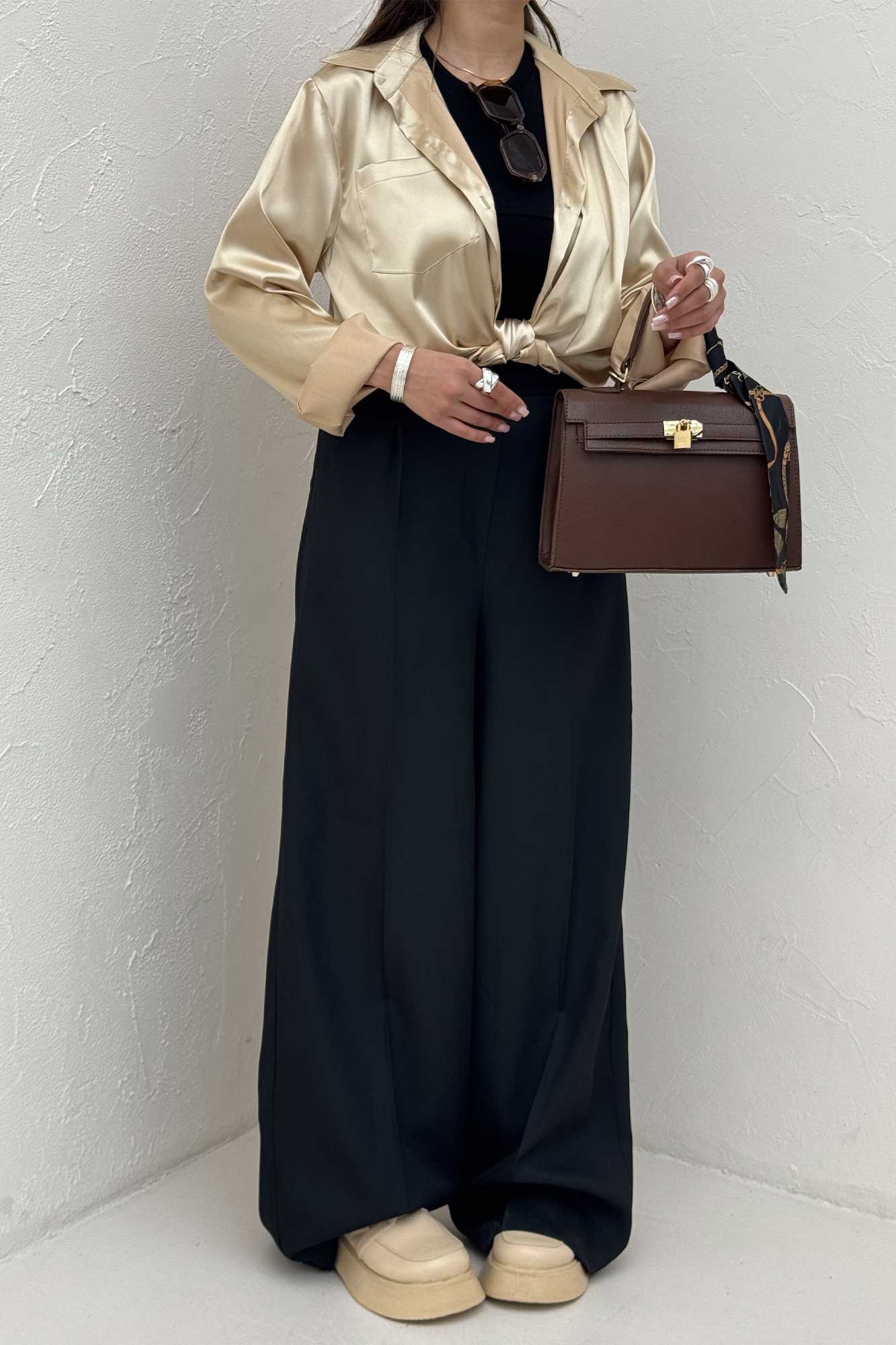 شومیز ساتن تک جیب