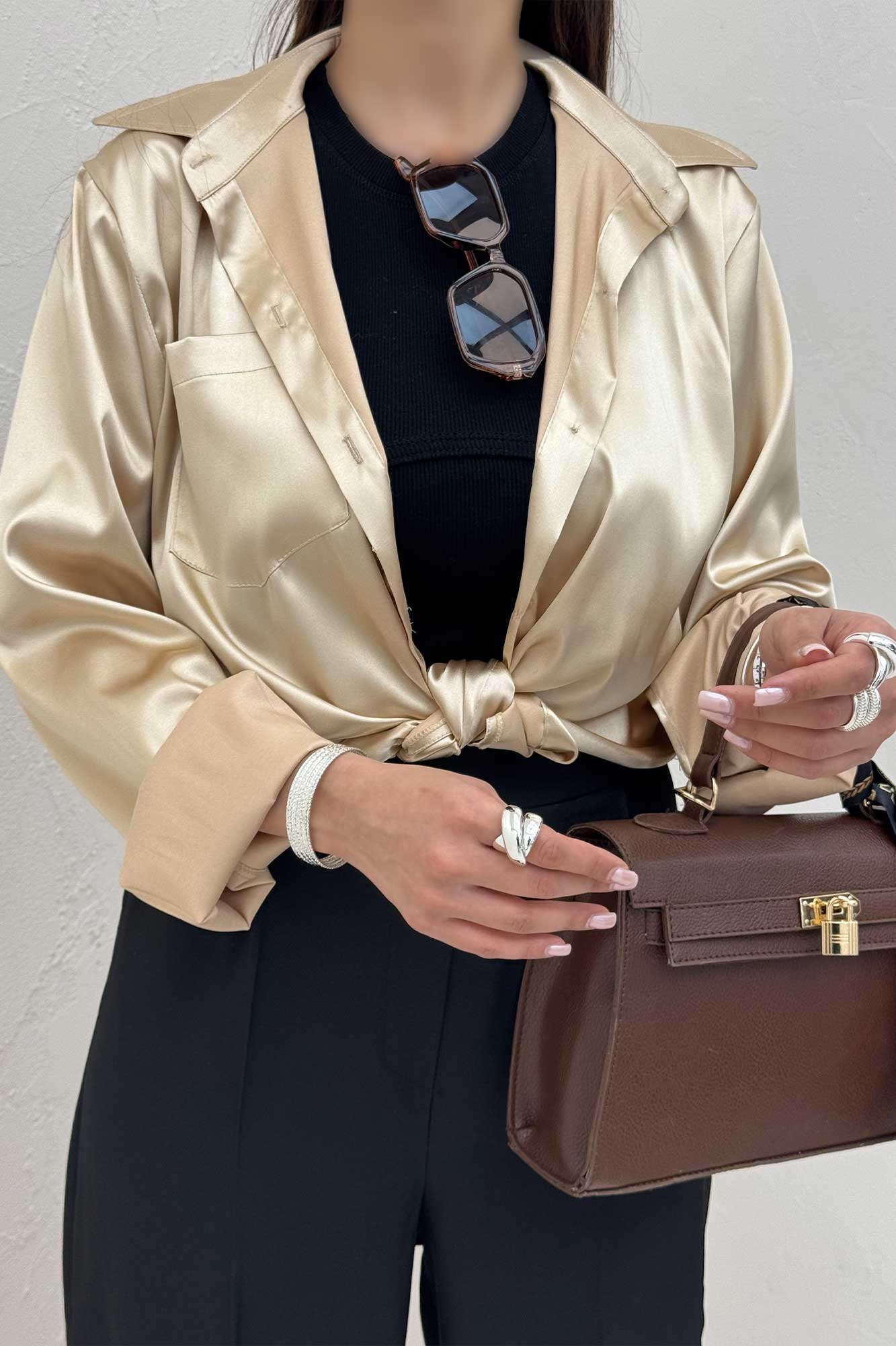 شومیز ساتن تک جیب