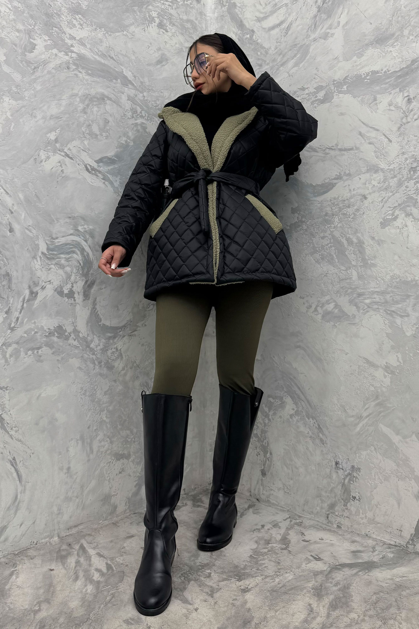  کاپشن امبردی خرجکار تدی کمربنددار 