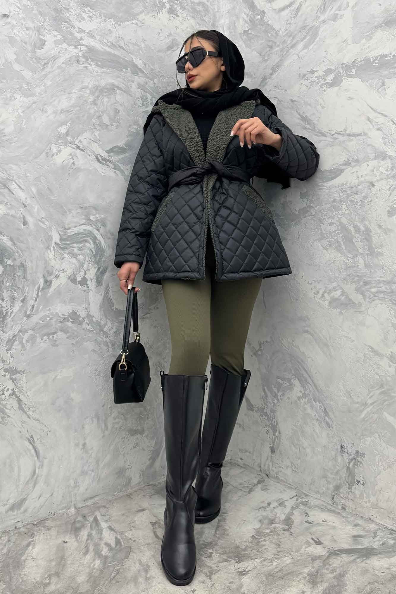  کاپشن امبردی خرجکار تدی کمربنددار 