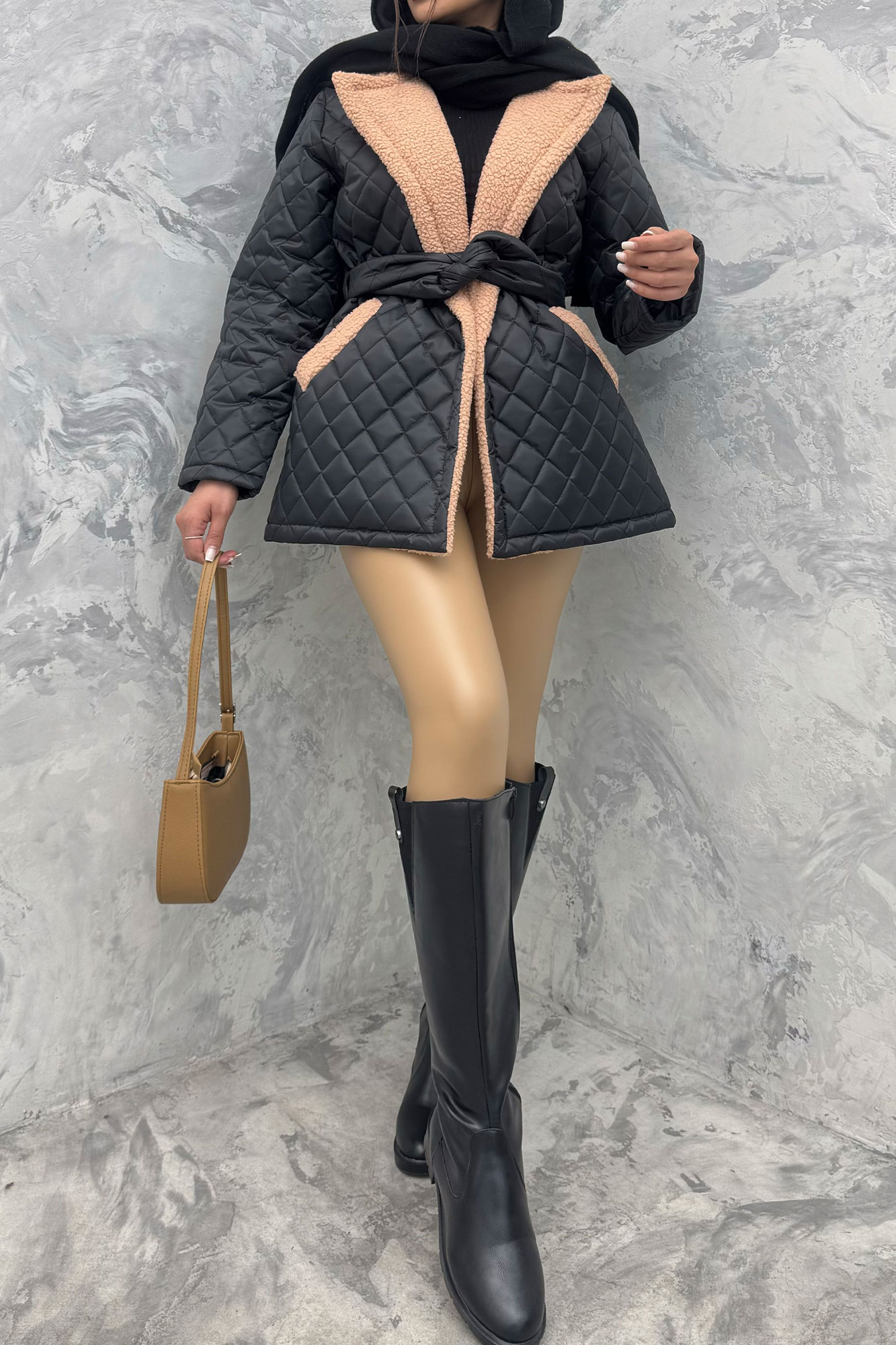  کاپشن امبردی خرجکار تدی کمربنددار 