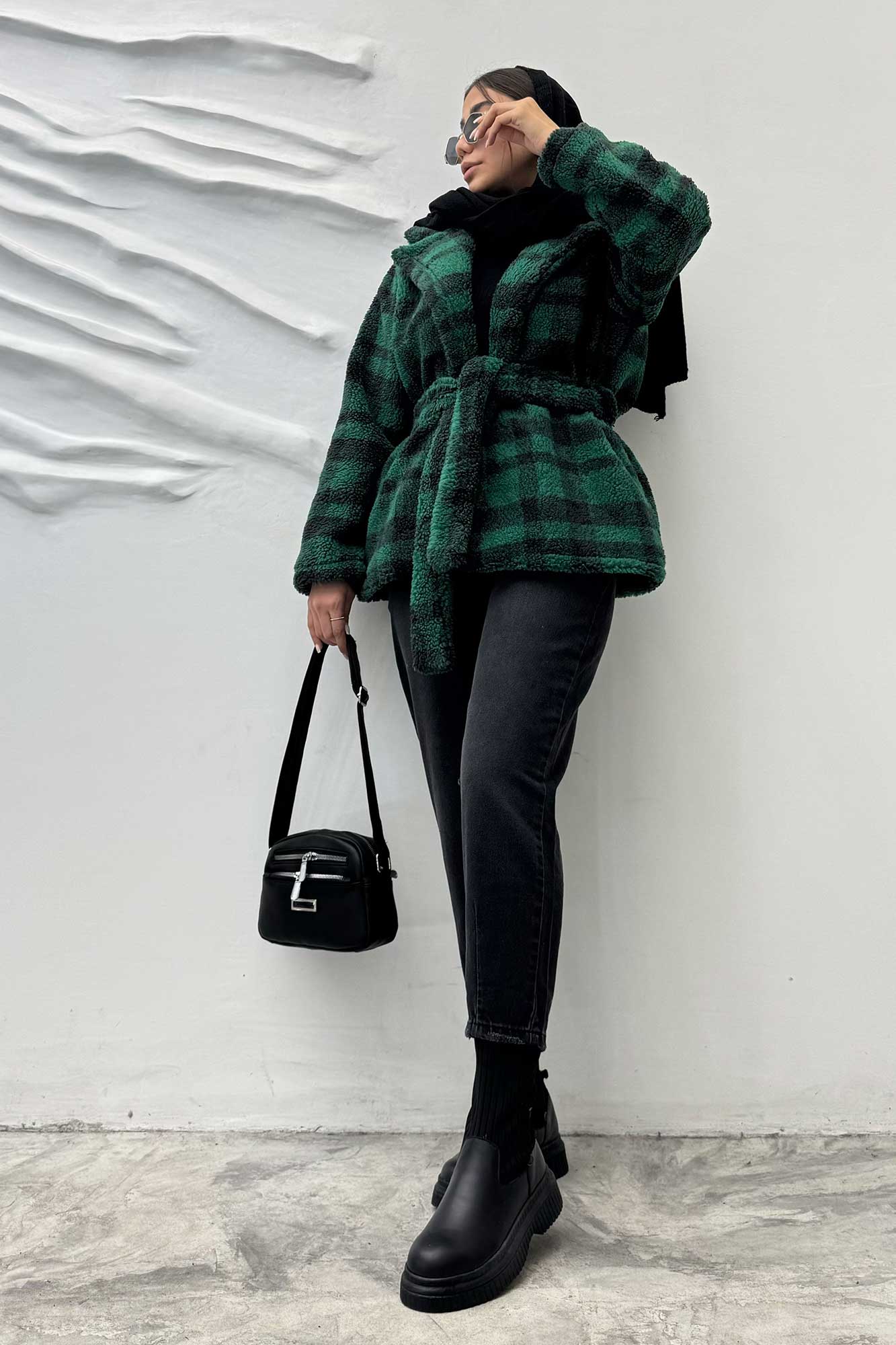 کت تدی یقه انگلیسی کمربنددار