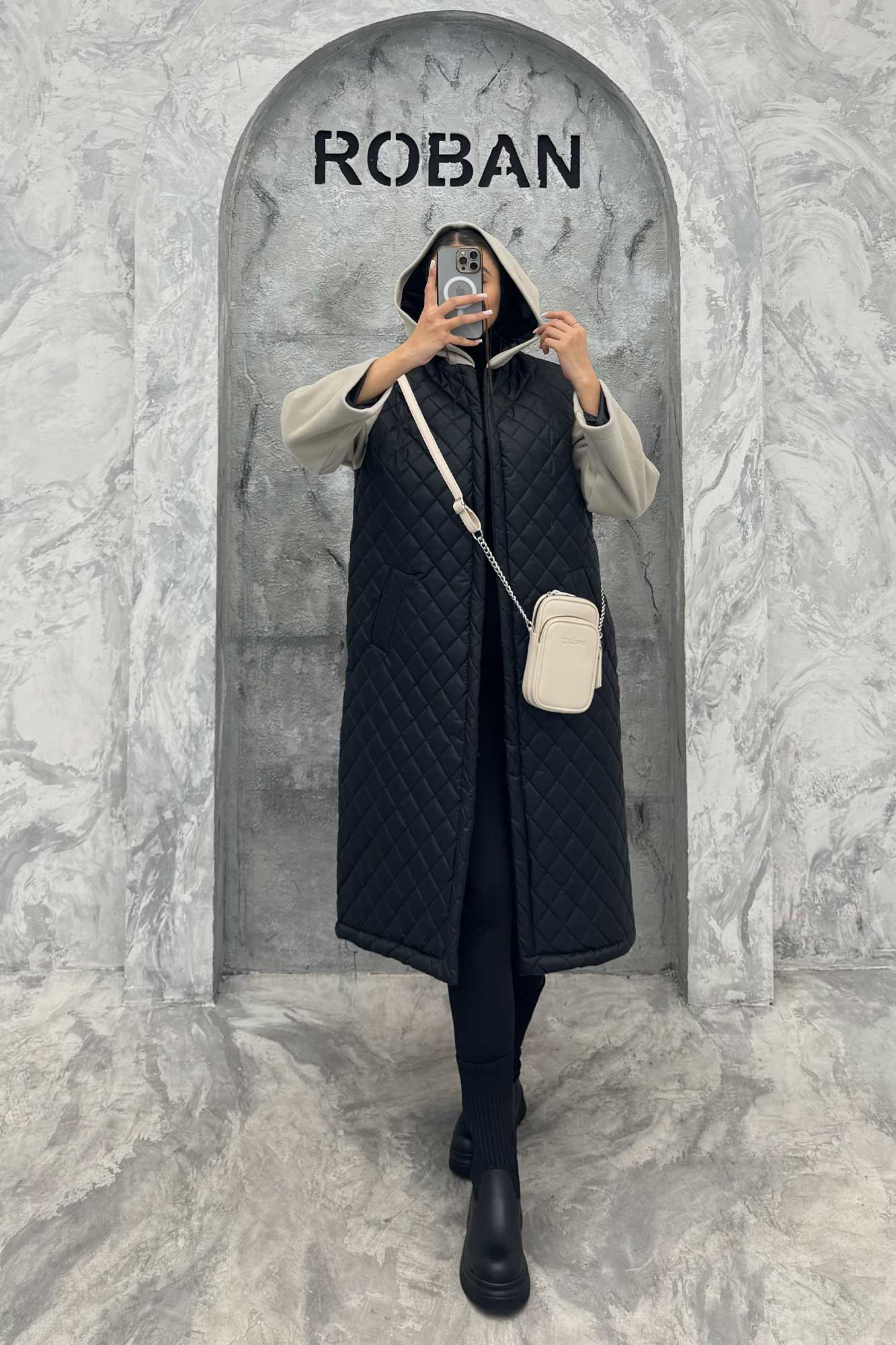 کاپشن امبردی کلاه دار آستین فوتر