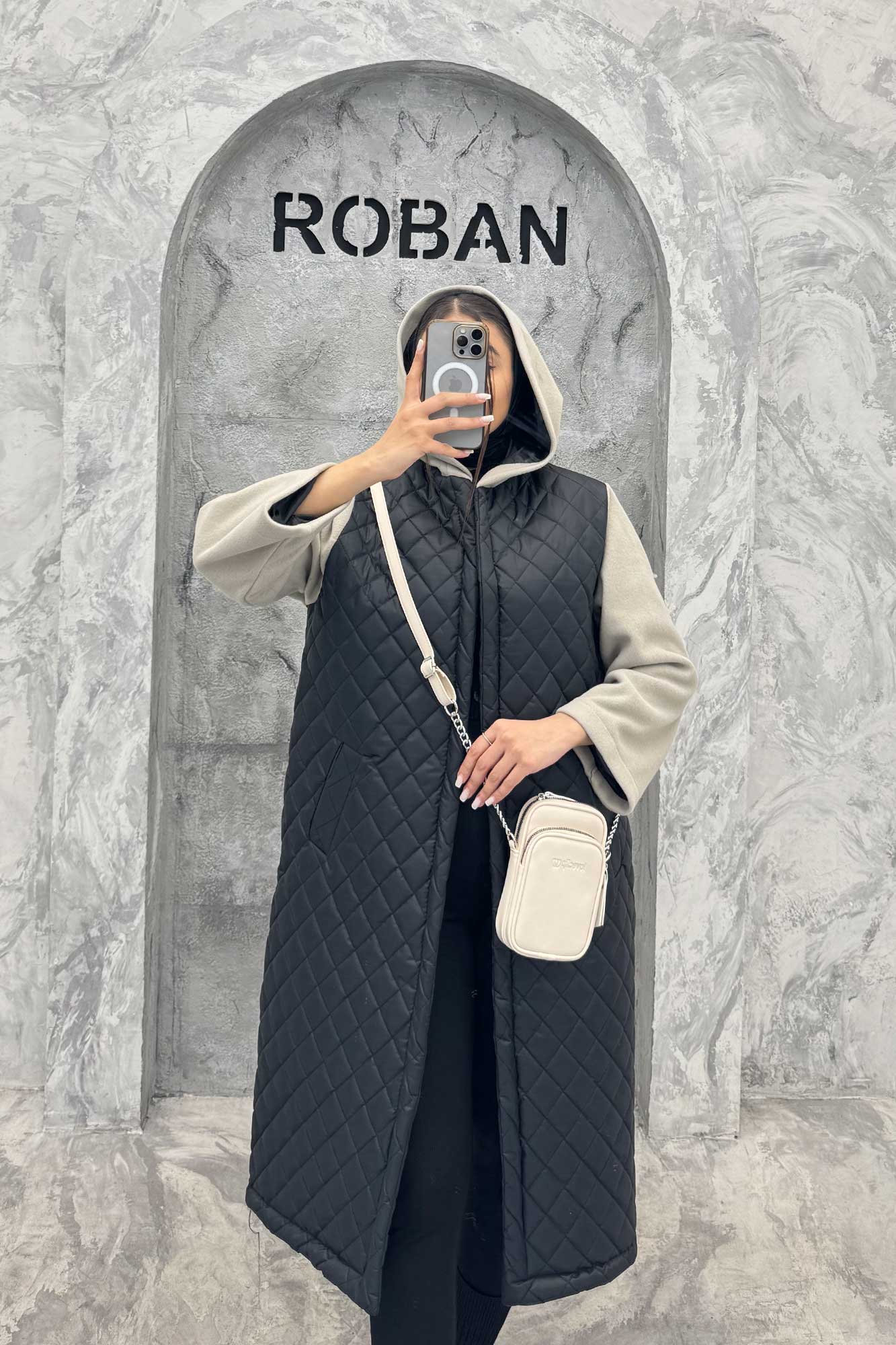 کاپشن امبردی کلاه دار آستین فوتر