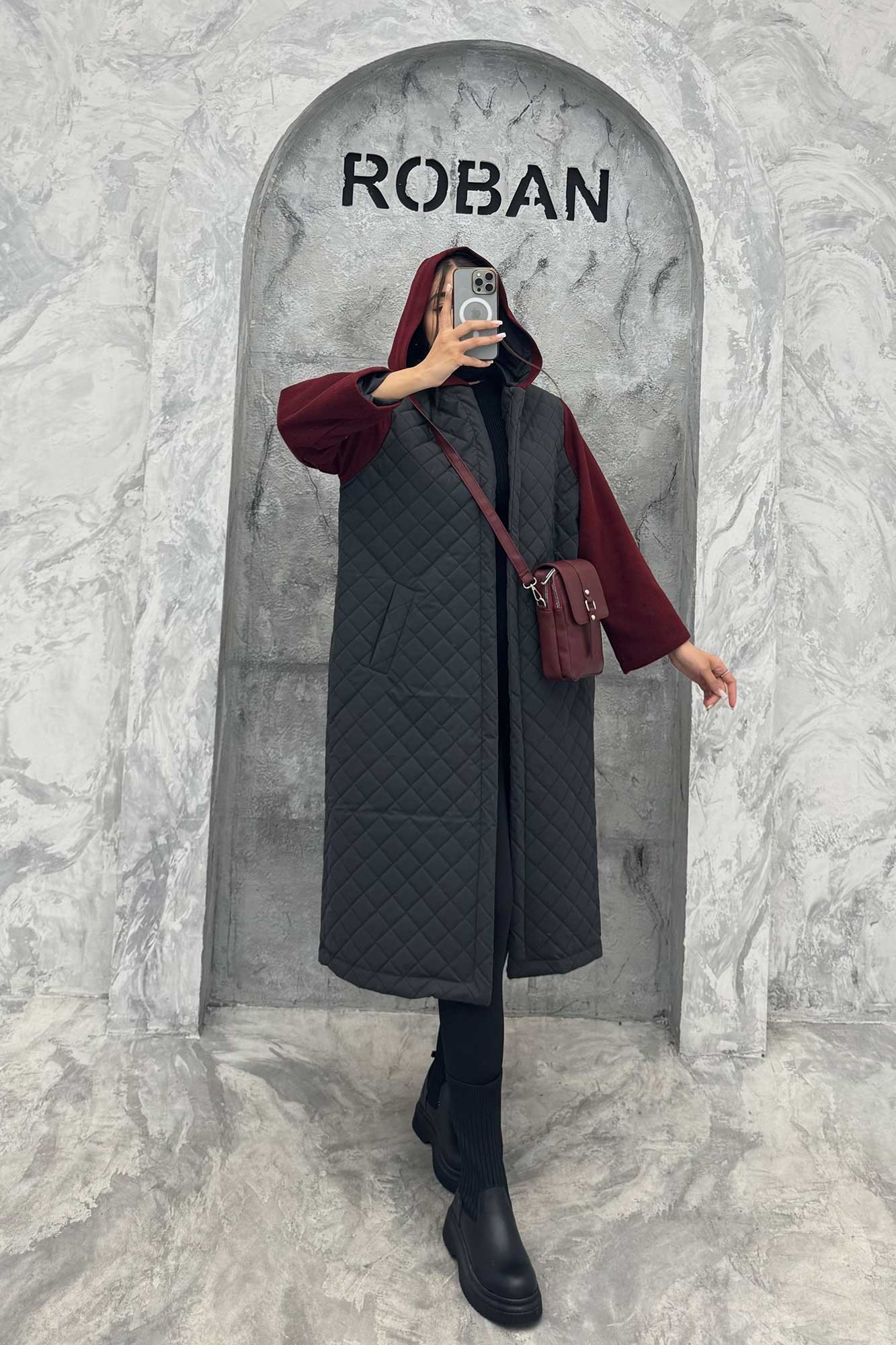 کاپشن امبردی کلاه دار آستین فوتر