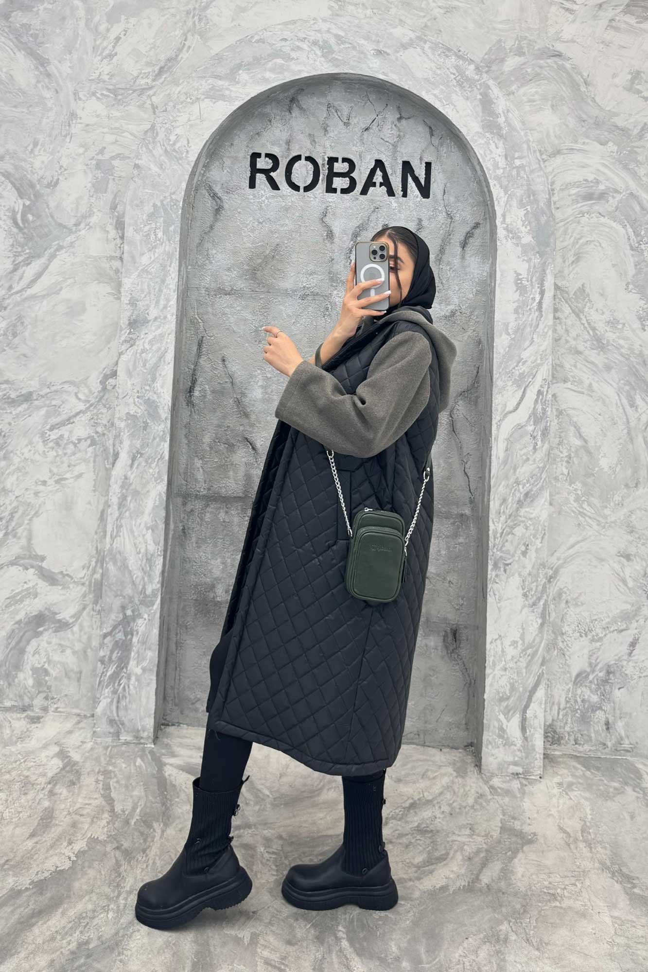 کاپشن امبردی کلاه دار آستین فوتر