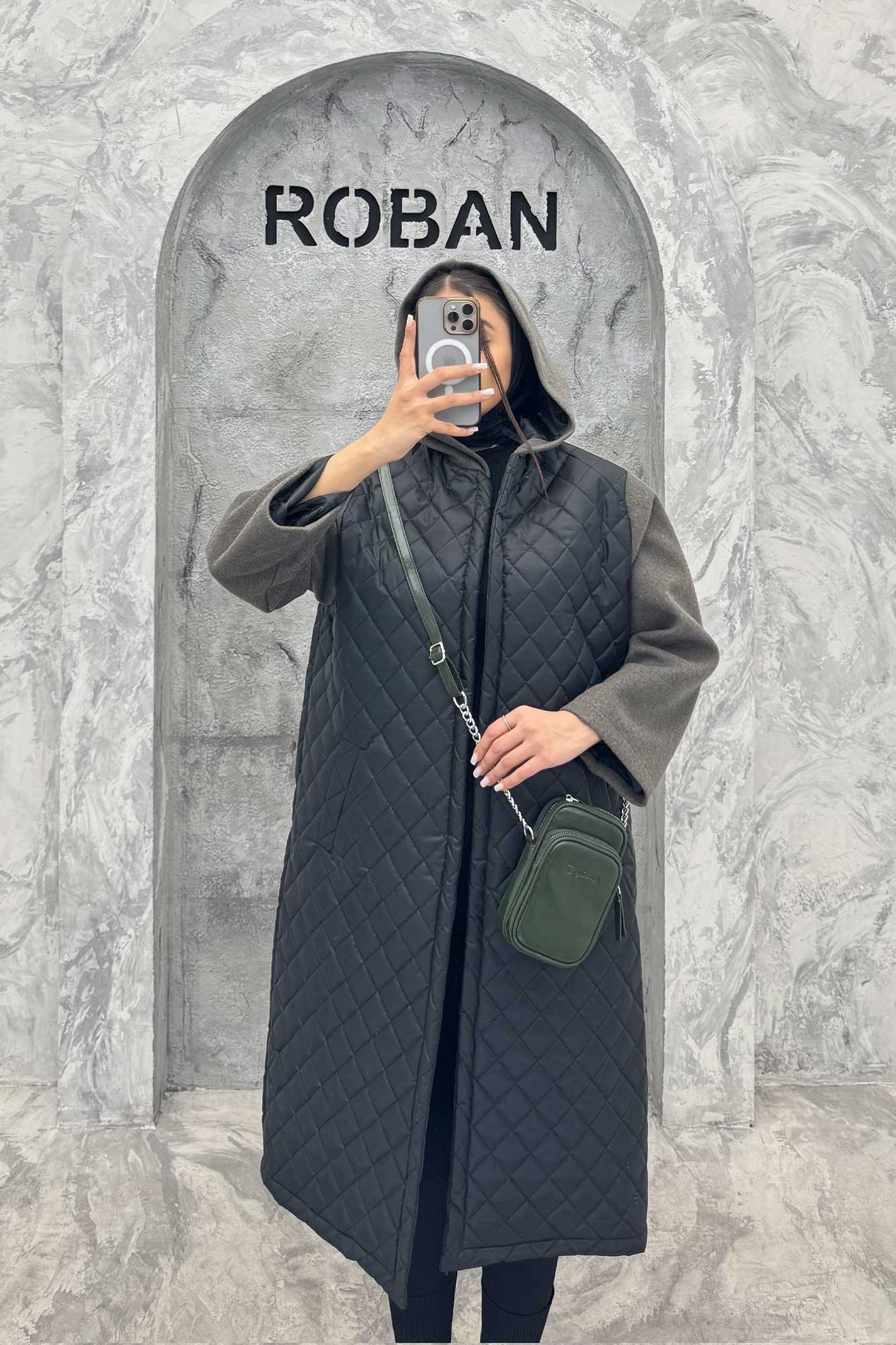 کاپشن امبردی کلاه دار آستین فوتر