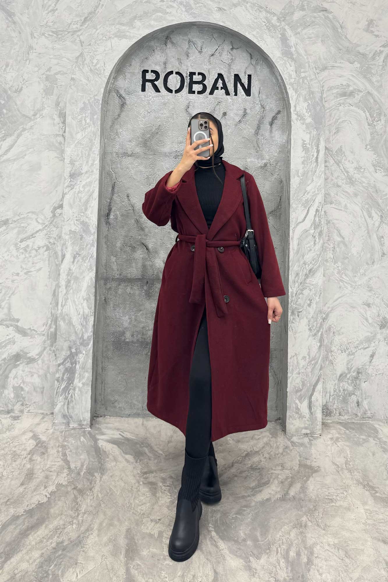 کت فوتر بلند یقه انگلیسی کمربنددار 