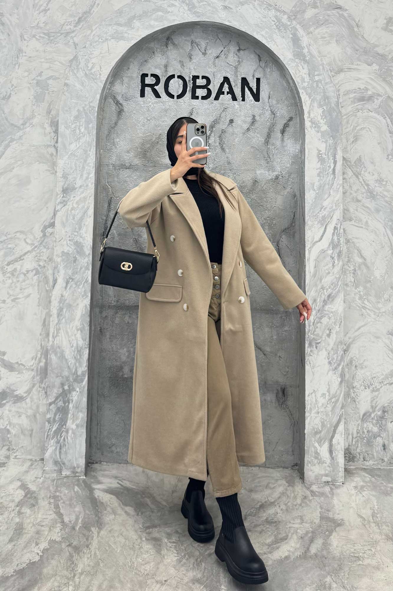 پالتو بلند فوتر کجراه یقه انگلیسی لیارز