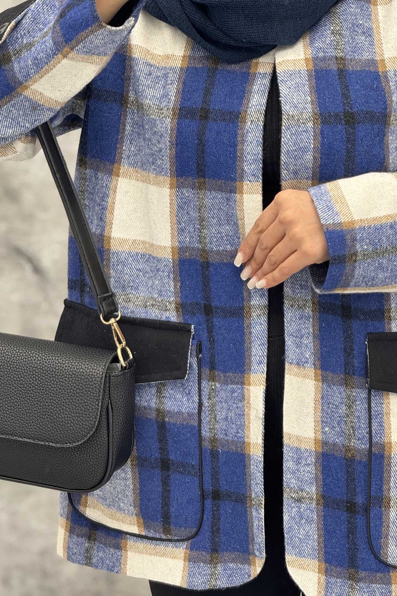 کت چهارخانه آستردار در جیب کتان پامپا