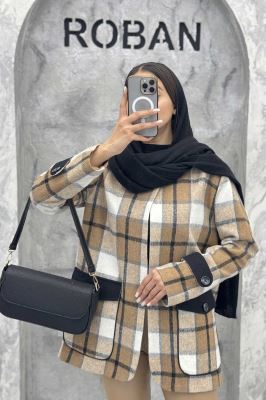 کت چهارخانه آستردار در جیب کتان پامپا