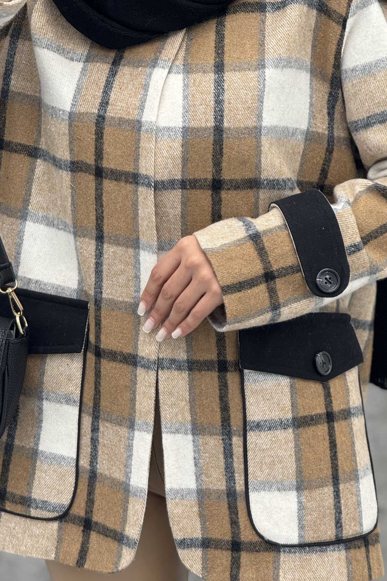 کت چهارخانه آستردار در جیب کتان پامپا