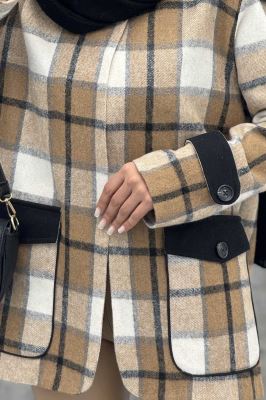 کت چهارخانه آستردار در جیب کتان پامپا