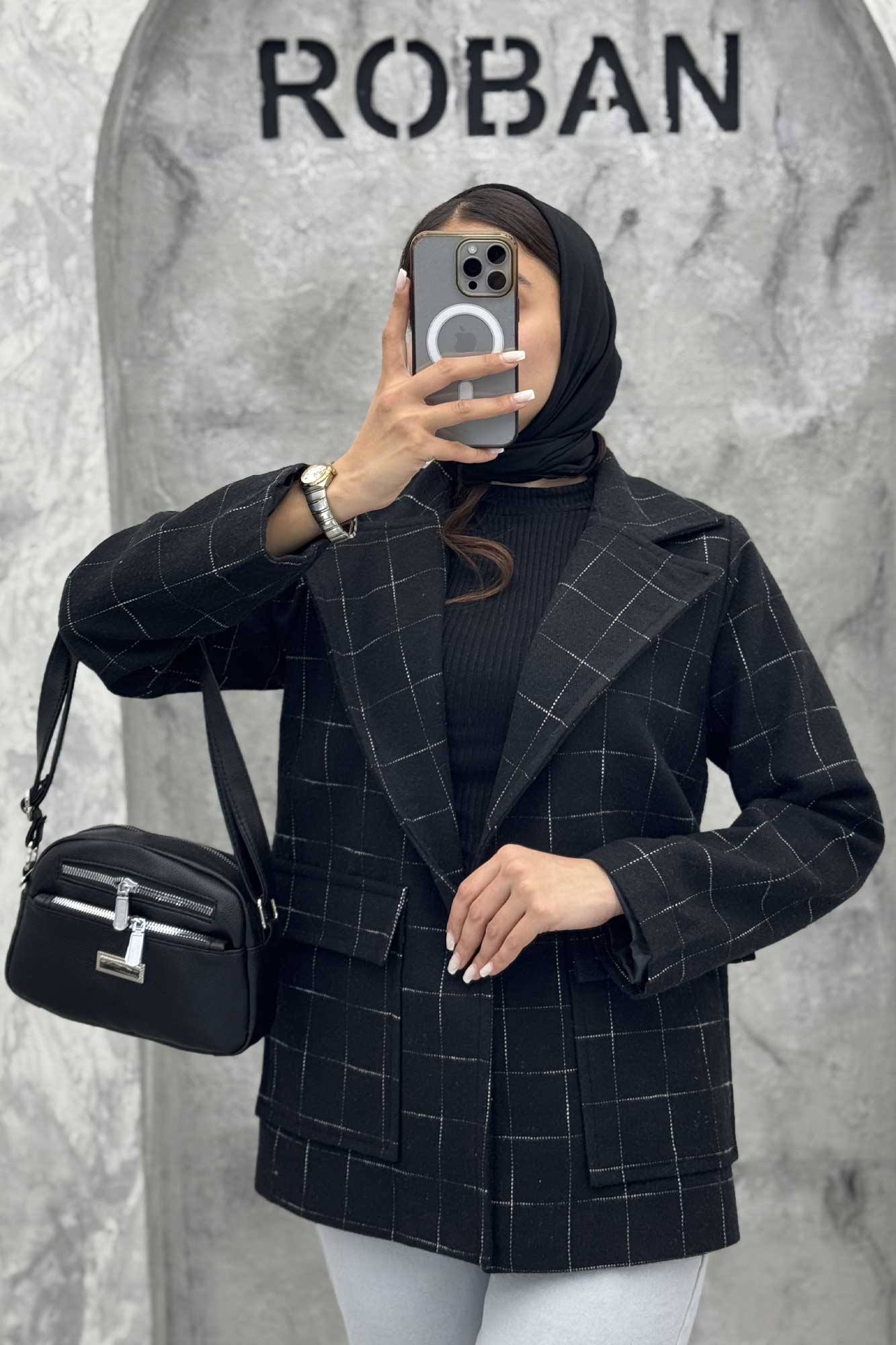 پالتو توییت پشمی  دو جیب پاکتی آنیدا